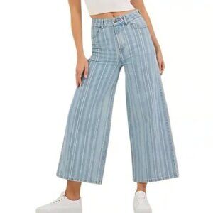 WRANGLER HIGH RISE CROP WIDE LEG TROUSER JEANS DENIM STRIPE NWT 8